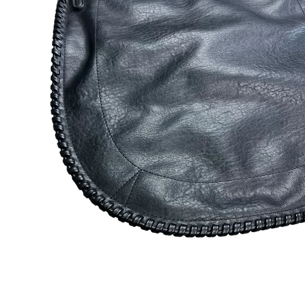 Antik Kraft Black Vegan Leather Whipstitch Hobo Bag Gold Hardware Crossbody